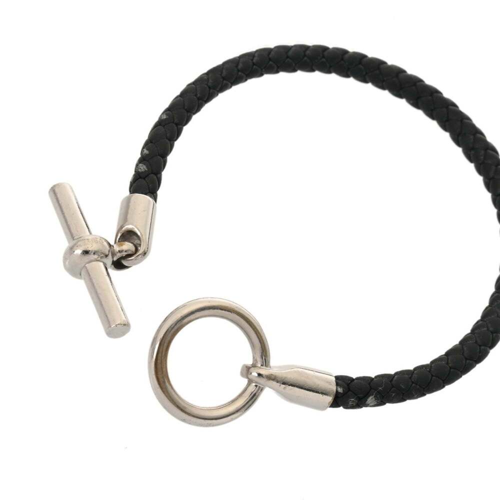 HERMES Glenan Bracelet, Black Leather, Silver Hardware, Men's/Women's, B Rank... - Picture 6 of 11